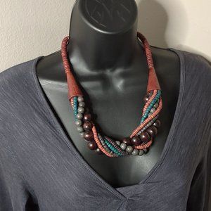 Large Vintage Multi Color Wooden Bead Necklace 22 Inches Long